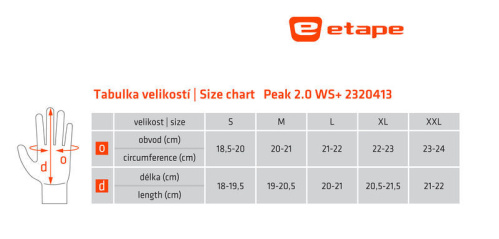 detail ETAPE PEAK 2.0 WS+ pánské rukavice na běžky černá/modrá