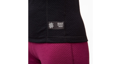detail SENSOR MERINO DF dámské funkční triko dlouhý rukáv černá