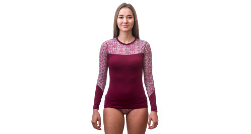 detail SENSOR MERINO IMPRESS dámské triko dl.rukáv lilla/pattern