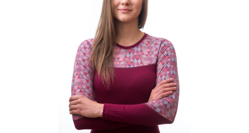 detail SENSOR MERINO IMPRESS dámské triko dl.rukáv lilla/pattern