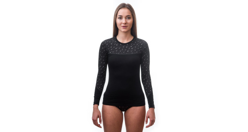 detail SENSOR MERINO IMPRESS dámské triko dl.rukáv černá/pattern