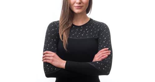 detail SENSOR MERINO IMPRESS dámské triko dl.rukáv černá/pattern