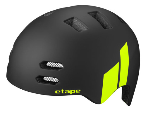 detail ETAPE BUDDY dětská cyklistická přilba černá/žlutá fluo mat 2024