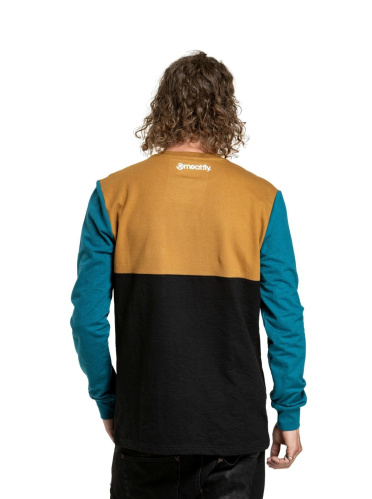 detail MEATFLY HARVEY LONG SLEEVE pánské triko petrol heather/gold brown