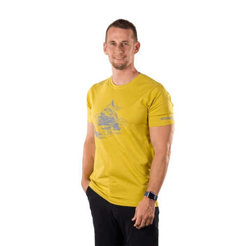 detail NORTHFINDER BENED pánské tričko z organic cotton mustard