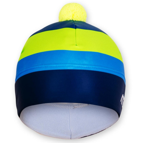 detail Čepice ATEX STRIPES 1 dvouvrstvá s bambulí modrá/zelená