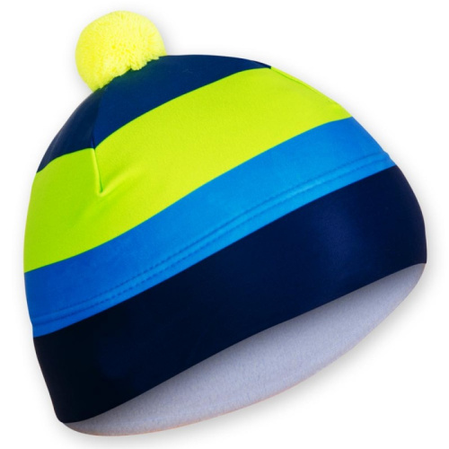 detail Čepice ATEX STRIPES 1 dvouvrstvá s bambulí modrá/zelená