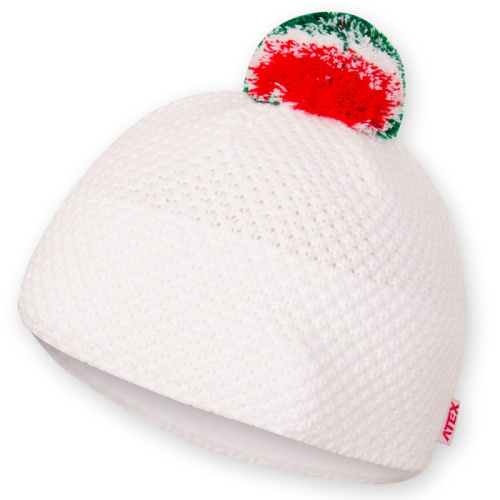 detail ATEX KNIT červeno-zelená bambule pletená čepice