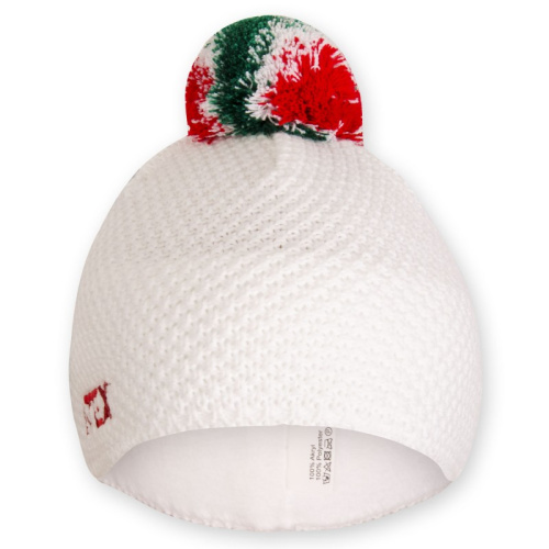 detail ATEX KNIT červeno-zelená bambule pletená čepice