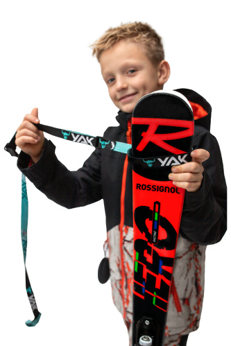 detail YAK popruh na nošení lyží červený