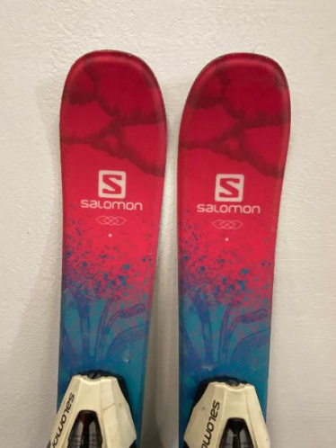 detail SALOMON THE LUX JR + SALOMON C5 dětské sjezdové lyže růžová/modrá - BAZAR