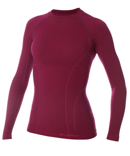 detail BRUBECK LS12810 ACTIVE WOOL dámské funkční triko dlouhý rukáv plum
